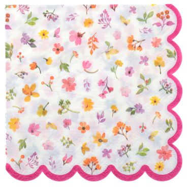 Serviettes en papier Pâques fleurs printemps bord ondulé rose | jourdefete.com