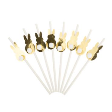 8 Pailles Lapin à pompons blanches et or de 19,5 cm | jourdefete.com 8 Pailles Lapin à pompons blanches et or de 19,5 cm | jourdefete.com