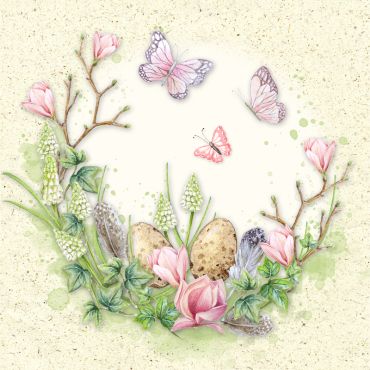 Serviettes motif couronne végétale et papillons pastel | jourdefete.com Serviettes motif couronne végétale et papillons pastel | jourdefete.com