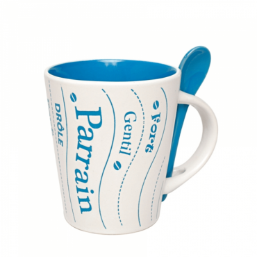 Mug parrain avec sa cuillère - bleu Mug parrain avec sa cuillère - bleu