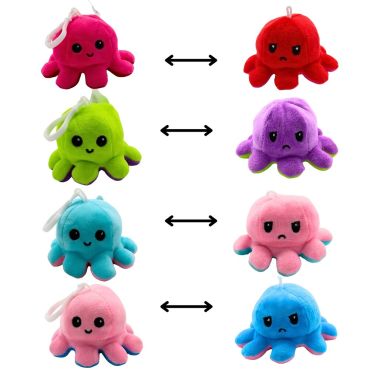 Porte-clés peluche pieuvre réversible affichant une face joyeuse et une face fâchée | jourdefete.com Porte-clés peluche pieuvre réversible affichant une face joyeuse et une face fâchée | jourdefete.com