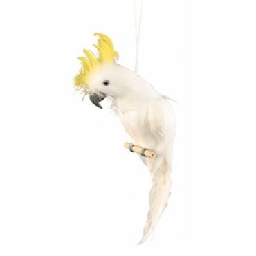 Perroquet Cacatoès crête jaune à suspendre - 45 cm | JOURDEFETE.COM