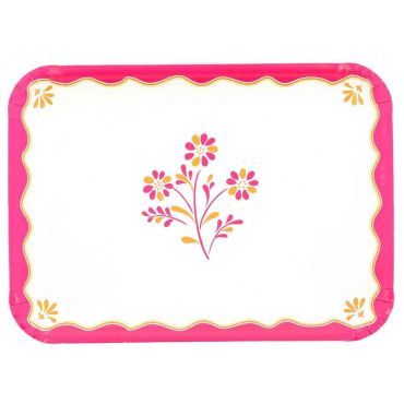 Plateaux rectangulaires en carton rigide blanc décor floral rose orange et citron pour réception | jourdefete.com Plateaux rectangulaires en carton rigide blanc décor floral rose orange et citron pour réception | jourdefete.com
