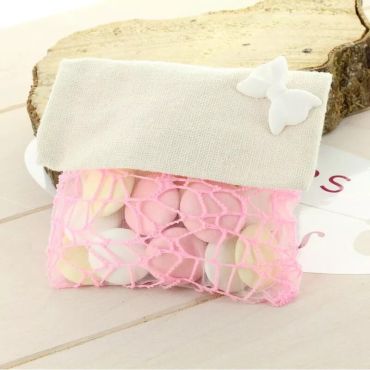 5 Pochettes à dragées jute et tulle rose 5 Pochettes à dragées jute et tulle rose