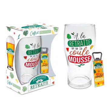 Coffre bière retraite avec verre et décapsuleur Coffre bière retraite avec verre et décapsuleur
