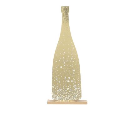 Décoration bouteille de champagne or avec bulles blanches sur socle bois | jourdefete.com Décoration bouteille de champagne or avec bulles blanches sur socle bois | jourdefete.com
