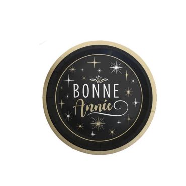 6 assiettes en carton bonne année noir blanc et or 23 cm 6 assiettes en carton bonne année noir blanc et or 23 cm