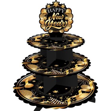 Présentoir à gâteaux 3 étages Happy New Year noir et doré pour le Nouvel An | jourdefete.com Présentoir à gâteaux 3 étages Happy New Year noir et doré pour le Nouvel An | jourdefete.com
