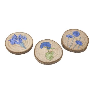 Rondins de bois avec motifs bleuet – Déco champêtre | jourdefete.com Rondins de bois avec motifs bleuet – Déco champêtre | jourdefete.com