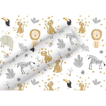 Papier cadeau Animaux Jungle avec lions, zèbres et toucans | jourdefete.com Papier cadeau Animaux Jungle avec lions, zèbres et toucans | jourdefete.com