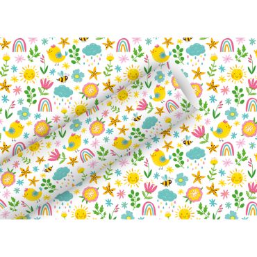 Papier cadeau Hello Sunshine aux motifs arc-en-ciel, fleurs et oiseaux | jourdefete.com Papier cadeau Hello Sunshine aux motifs arc-en-ciel, fleurs et oiseaux | jourdefete.com