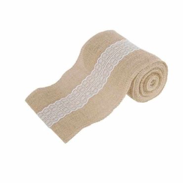 Chemin de Table en Toile de Jute avec Dentelle Chemin de Table en Toile de Jute avec Dentelle