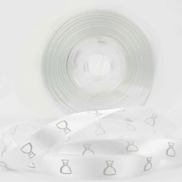 Ruban en Satin Blanc Imprimé Calice Argenté - 25m Ruban en Satin Blanc Imprimé Calice Argenté - 25m