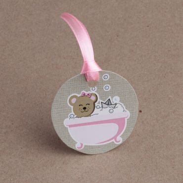12 Etiquettes Nounours dans sa baignoire - Rose 12 Etiquettes Nounours dans sa baignoire - Rose