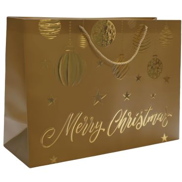 Sac cadeau géant Merry Christmas doré avec décorations de Noël | jourdefete.com Sac cadeau géant Merry Christmas doré avec décorations de Noël | jourdefete.com