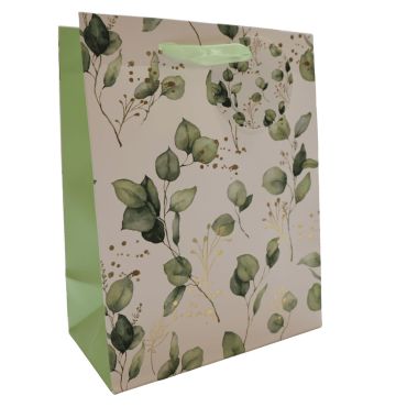 Sac cadeau motif eucalyptus vert et or avec poignées en ruban satin – format 18x23x10 cm | jourdefete.com Sac cadeau motif eucalyptus vert et or avec poignées en ruban satin – format 18x23x10 cm | jourdefete.com