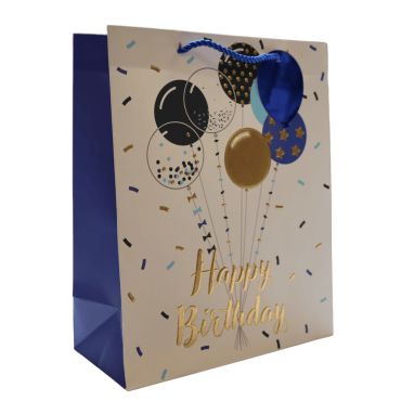 Sac cadeau bleu Happy Birthday avec ballons dorés et poignées torsadées | jourdefete.com Sac cadeau bleu Happy Birthday avec ballons dorés et poignées torsadées | jourdefete.com