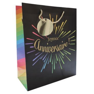Sac cadeau Joyeux Anniversaire noir avec feux d’artifice multicolores et poignées dorées | jourdefete.com Sac cadeau Joyeux Anniversaire noir avec feux d’artifice multicolores et poignées dorées | jourdefete.com
