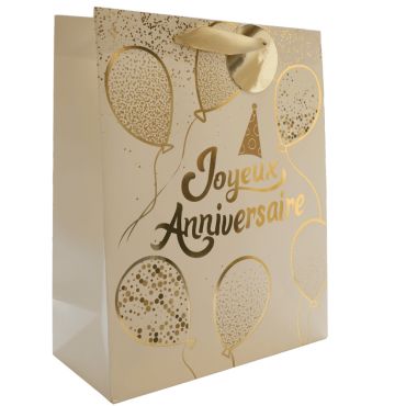 Sac cadeau Joyeux Anniversaire blanc avec ballons dorés 26x32x12 cm | jourdefete.com Sac cadeau Joyeux Anniversaire blanc avec ballons dorés 26x32x12 cm | jourdefete.com