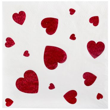 Serviettes Saint-Valentin blanches avec motifs cœurs rouges brillants | jourdefete.com Serviettes Saint-Valentin blanches avec motifs cœurs rouges brillants | jourdefete.com