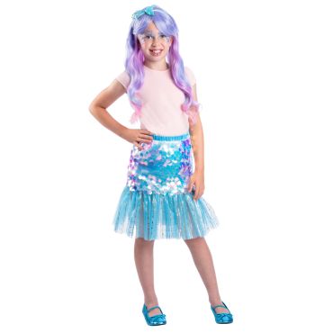 Déguisement sirène fille jupe à sequins bleus et serre-tête | jourdefete.com