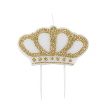 Bougie en forme de couronne à paillettes dorées. Bougie en forme de couronne à paillettes dorées.