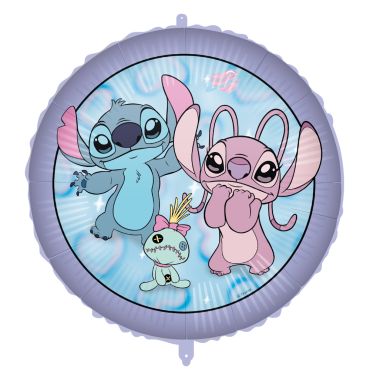 Ballon aluminium rond violet et bleu illustrant Stitch, Angel et la poupée Souillon pour décoration d'anniversaire fille | jourdefete.com Ballon aluminium rond violet et bleu illustrant Stitch, Angel et la poupée Souillon pour décoration d'anniversaire fille | jourdefete.com