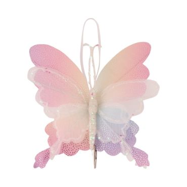 Grand papillon décoratif irisé rose pastel avec pince de fixation | jourdefete.com Grand papillon décoratif irisé rose pastel avec pince de fixation | jourdefete.com