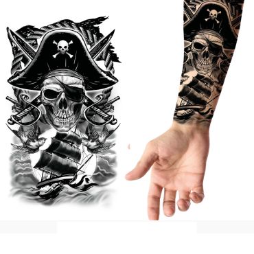 Tatouage temporaire de pirate avec tricorne et sabres 14x30 cm | jourdefete.com Tatouage temporaire de pirate avec tricorne et sabres 14x30 cm | jourdefete.com
