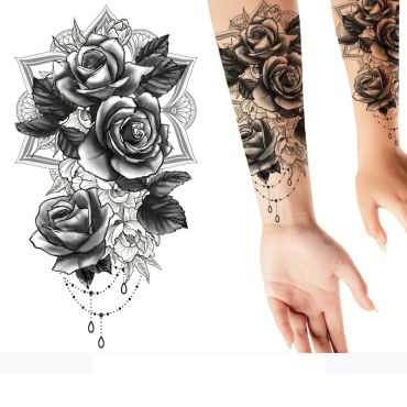 Tatouage temporaire Roses Élégantes noir et blanc 14x30 cm | jourdefete.com Tatouage temporaire Roses Élégantes noir et blanc 14x30 cm | jourdefete.com