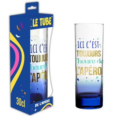 Verre tube fin avec message apéritif multicolore et fond bleu | jourdefete.com Verre tube fin avec message apéritif multicolore et fond bleu | jourdefete.com