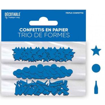 Trio de confettis en papier bleu touareg avec étoiles, ronds et bouteilles | jourdefete.com Trio de confettis en papier bleu touareg avec étoiles, ronds et bouteilles | jourdefete.com