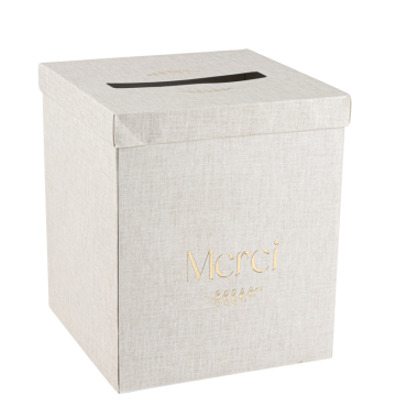 Urne Merci Communion effet lin et or 21x25x21cm | jourdefete.com Urne Merci Communion effet lin et or 21x25x21cm | jourdefete.com