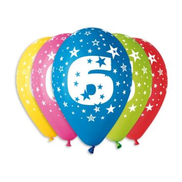 10 ballons multicolores avec étoiles chiffre 6 | jourdefete.com