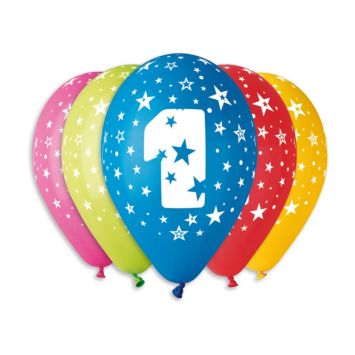10 ballons multicolores avec étoiles chiffre 1 | jourdefete.com