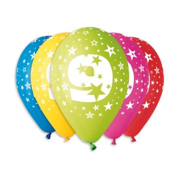 10 ballons multicolores avec étoiles chiffre 9 | jourdefete.com