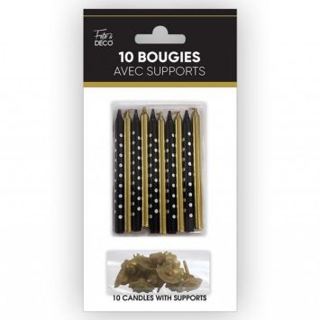 10 bougies avec supports - 7,5 cm - Collection Art Déco