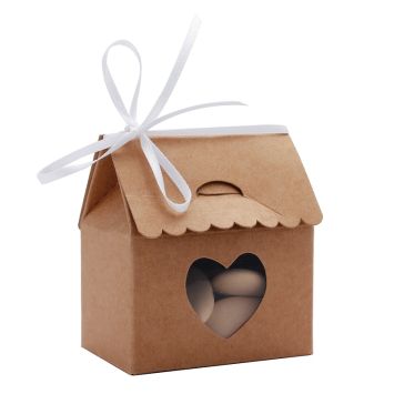 6 Maisons à dragées avec coeur - Kraft