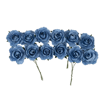 Roses en papier sur tige bleu orage | jourdefete.com