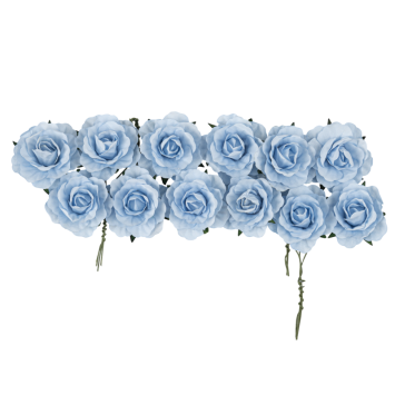 12 roses sur tige en papier - 3,5 cm - Couleur au choix