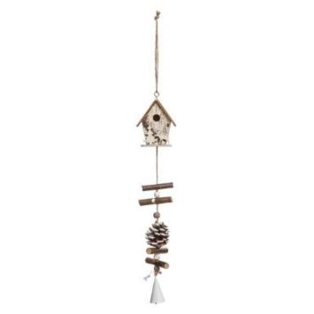 Suspension Noël - Bois - Maisonnette avec Élan, Pomme de Pin et Clochette | jourdefete.com