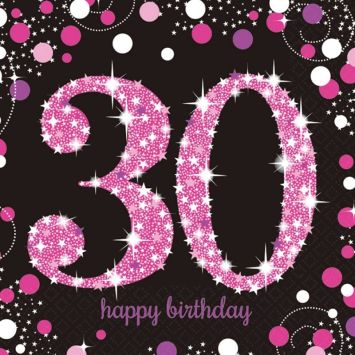 16 Serviettes 30 Ans - Rose / Noir | jourdefete.com
