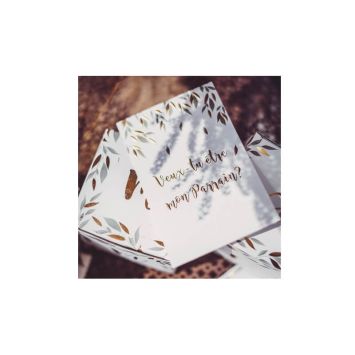 2 Cartes et Enveloppes " Veux-tu être mon parrain/marraine ? " - Baptême Embossé Or