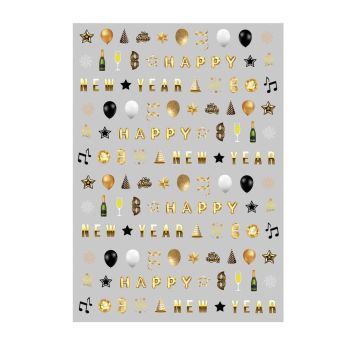 Autocollants à ongles Happy New Year dorés et festifs pour manucure du réveillon | jourdefete.com