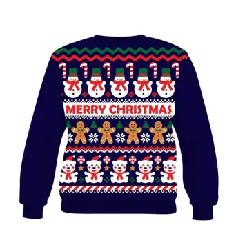Pull moche de Noël homme avec motifs bonhommes de neige, sucres d’orge et gingerbreads | jourdefete.com