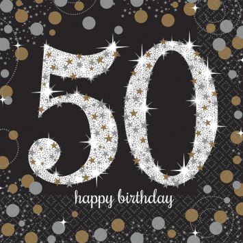 16 Serviettes 50 Ans - Argent / Noir