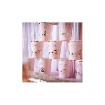 8 Gobelets en carton - Princesse Rose & Or - 25 cl
