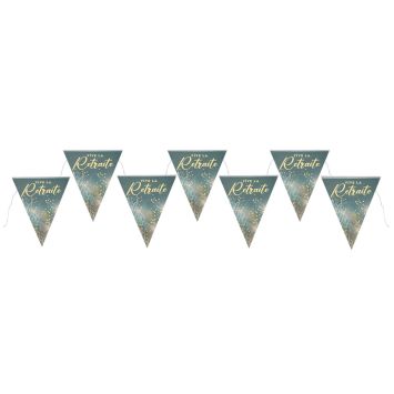 Banderole de 7 fanions "Vive la Retraite" en carton - 3 m - Collection Retraite Dorée - Couleur au choix