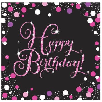 16 Serviettes "Happy Birthday" Rose et Noir