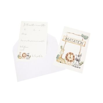 6 cartes d’invitation en carton avec enveloppes - 15 x 10 cm - Collection Animaux de la Savane